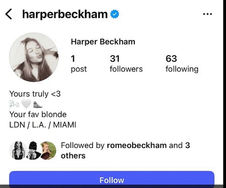 Harper Beckham makes Instagram account after mum Victorias terrifying concerns